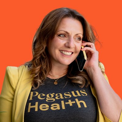 Vicky of Pegasus Health, wearing a yellow blazer